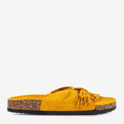 Damen-Senfpantoffeln mit Amassa-Fransen - Schuhe