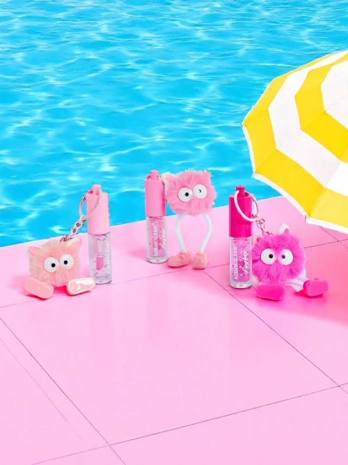 Блиск для губ для дітей з пухнастим монстриком Фуксія