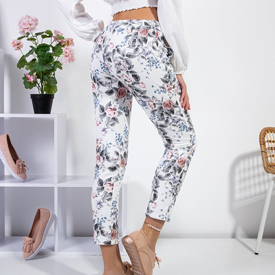 Weiße Blumenhose für Damen - Kleidung
