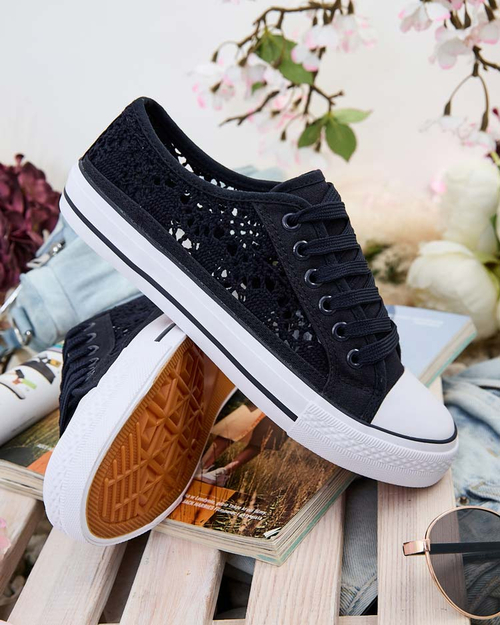 Жіночі теніски Callista темно-сині ажурні на плоскій підошві