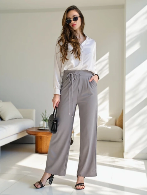 Royalfashion Широкі жіночі штани з боковим зав'язком