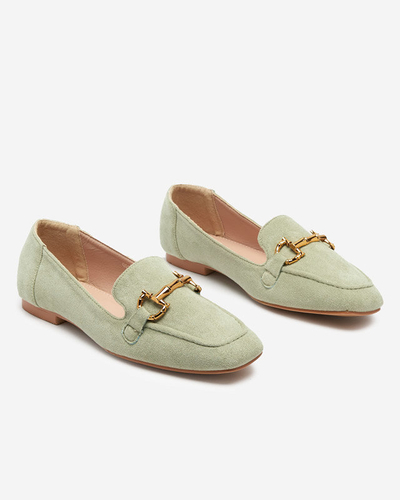 OUTLET Зелені жіночі мокасини із золотим декором Miredo - Туфлі