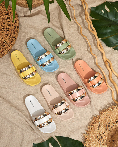 Помаранчеві жіночі тапочки з золотистим орнаментом Serina - Взуття