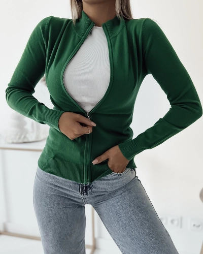Royalfashion Dunkelgrüner, ungeknöpfter Pullover mit taillierter Passform