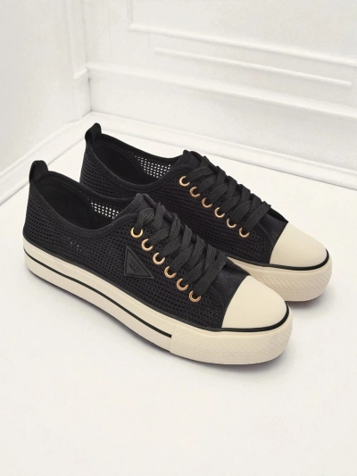 Melania Nero – Damen Turnschuhe aus Mesh-Gewebe mit flacher 3cm Sohle