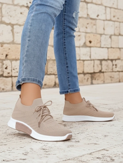 Damen-Sneakers Aristea hellbraun flacher Absatz Stoff 3 cm