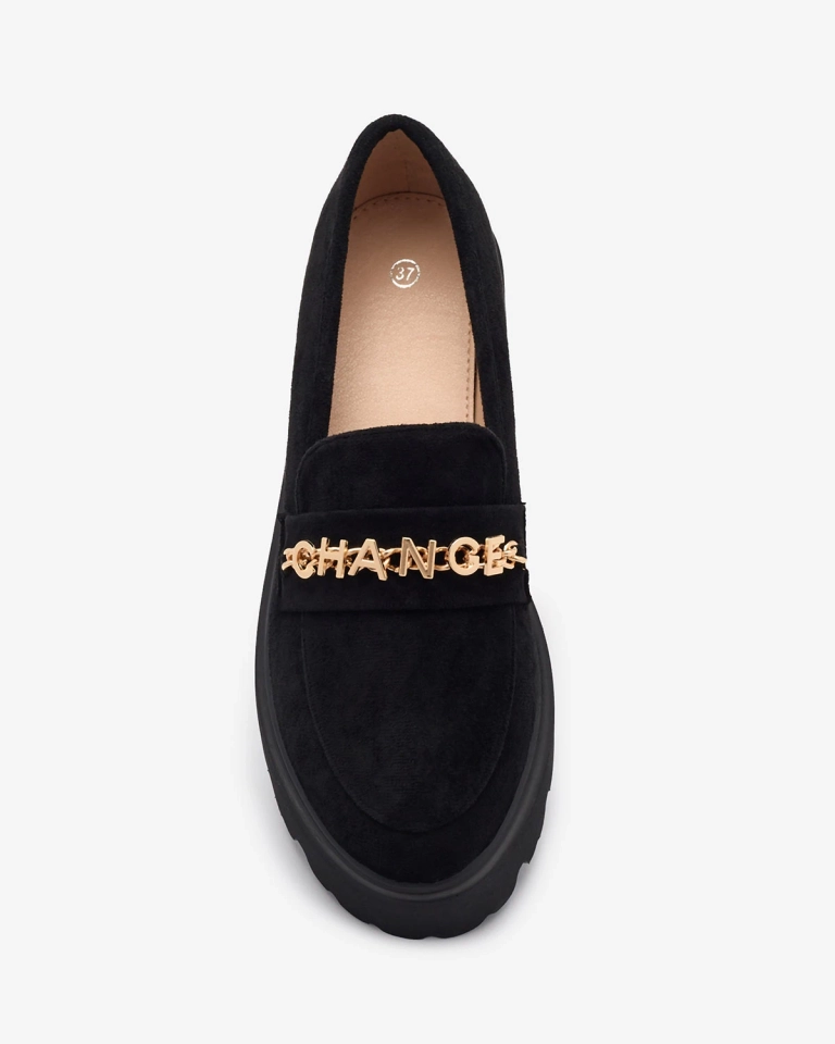 Schwarze Damenmokassins mit Goldverzierung Terreki-Schuhe