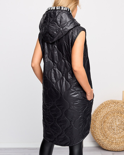 Чорний довгий стьобаний жилет з принтом