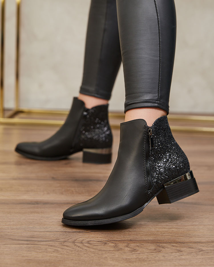 Royalfashion Schwarzer Damenstiefel mit Brokat Brosecco