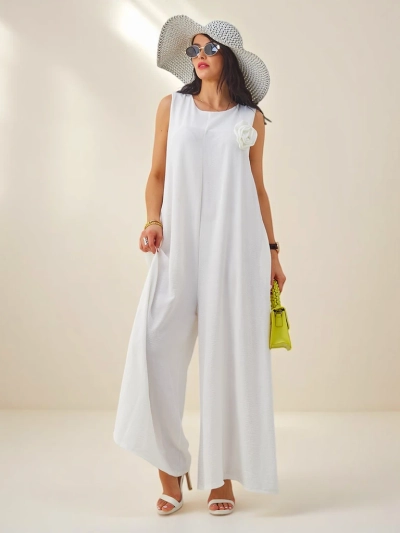 Artemisia Eleganza – weißer Damen-Maxi-Jumpsuit aus Viskose mit Spaghettiträgern