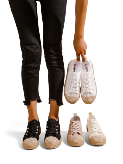 Royalfashion Damen Sneakers aus Spitze mit Pailletten Nille