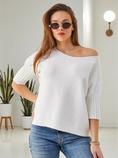 Royalfashion Damen-Viskosepullover mit kurzen Ärmeln