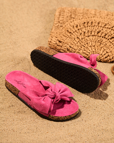 Fuchsia Damen-Flip-Flops aus Öko-Wildleder mit Schleife Xeria - Schuhe