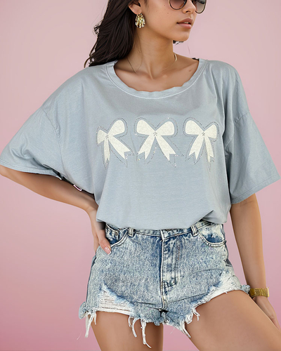Royalfashion Damen-T-Shirt mit Schleifenaufnäher