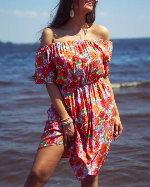 Royalfashion Damen florales Minikleid a'la hiszpanka in rot