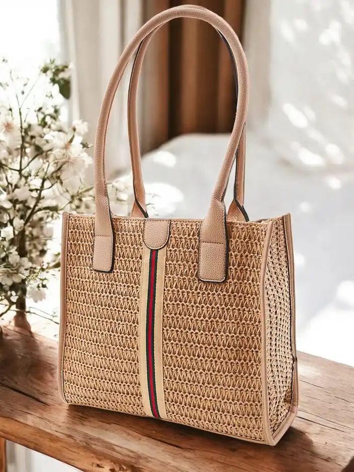 Royalfashion Große Strohtasche für Frauen im Sommerhandtaschenstil