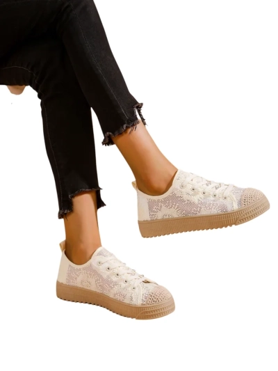 Royalfashion Damen Spitze Sneakers mit Pailletten Nille