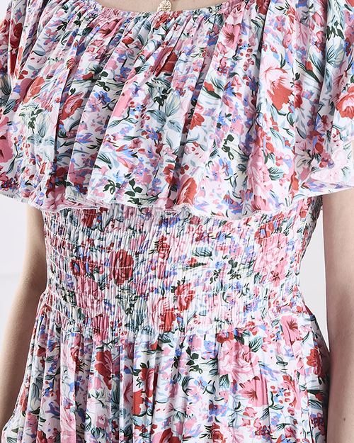 Біло-рожевий довгий жіночий комбінезон з квітковим візерунком - Одяг