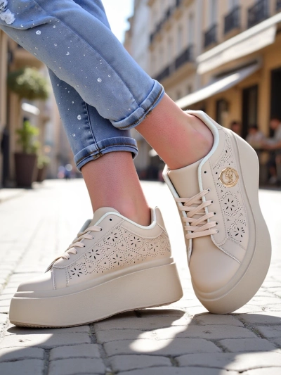 Aurelia Beige Plateausneakers Royalfashion Öko-Leder