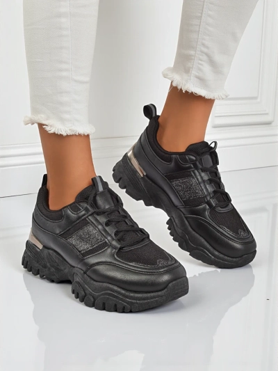 Damen-Sneakers Arete Nero mit flacher Sohle aus ökologischem Leder