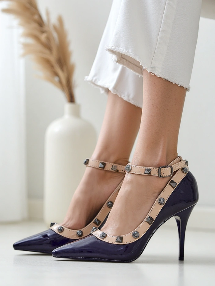 Royalfashion Patent Damen-Stilettos mit Nieten Qoscalle