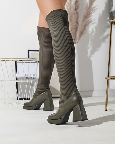Dunkelgrüne Overknee-Stiefel für Damen Sarioga - Footwear