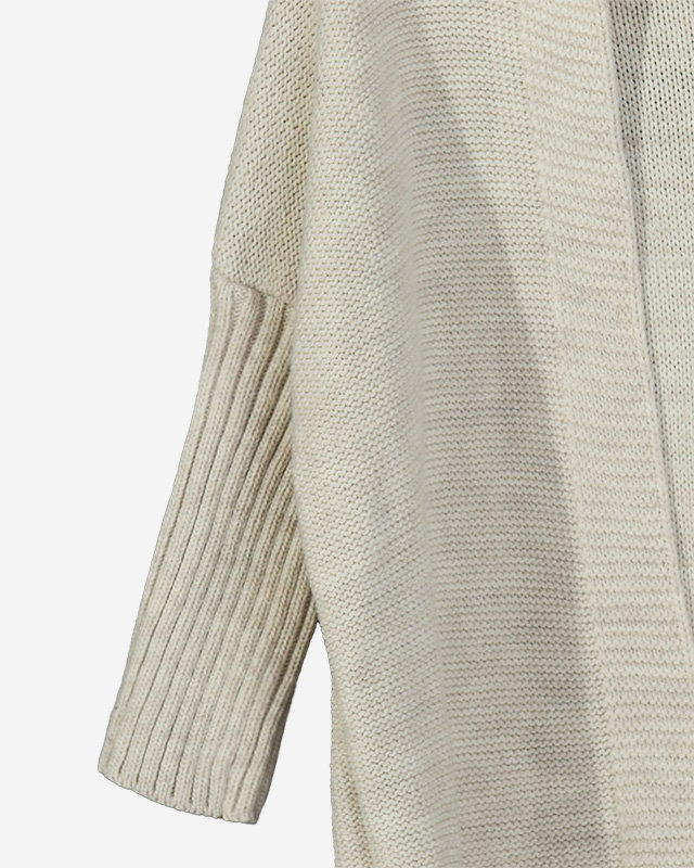 Beige lange Damen-Strickjacke mit Kapuze - Bekleidung