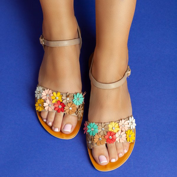 Beige Sandalen mit Blumen Kathryn- Schuhe 1