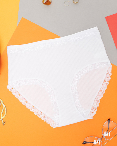 Weißer Damen-Slip aus Baumwolle mit Spitze PLUS SIZE - Unterwäsche