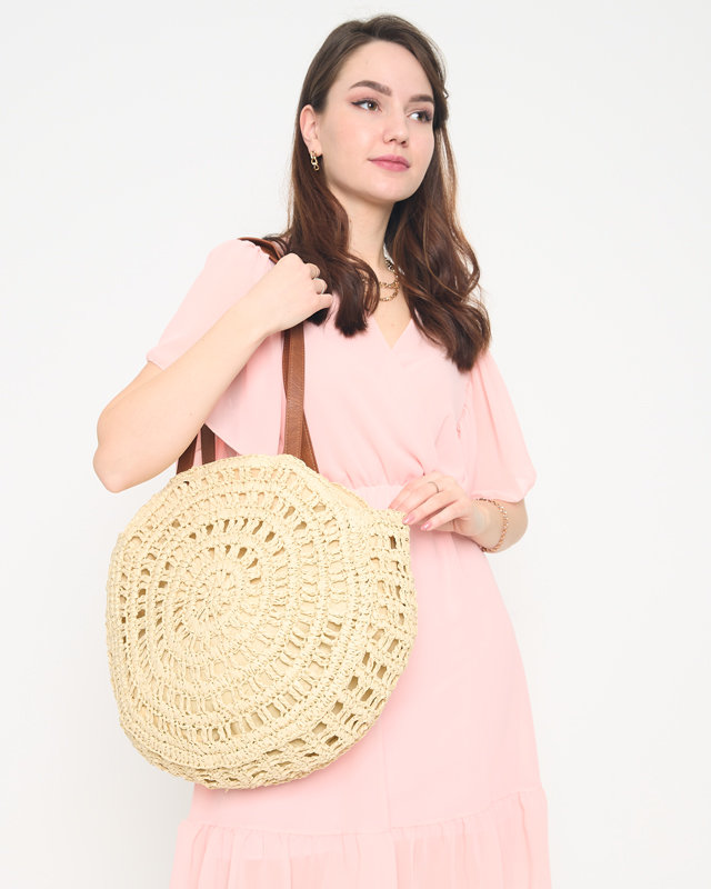 Runde beige Strohtasche für Damen - Accessoires