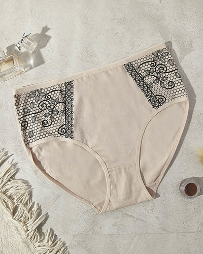Бежеві бавовняні жіночі трусики з малюнком PLUS SIZE - Нижня білизна