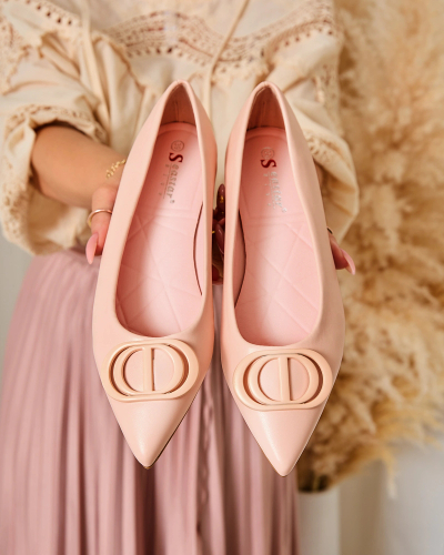 Royalfashion Rosafarbene Damen-Ballerinas mit spitzer Spitze und Verzierung auf der Nase Manixy
