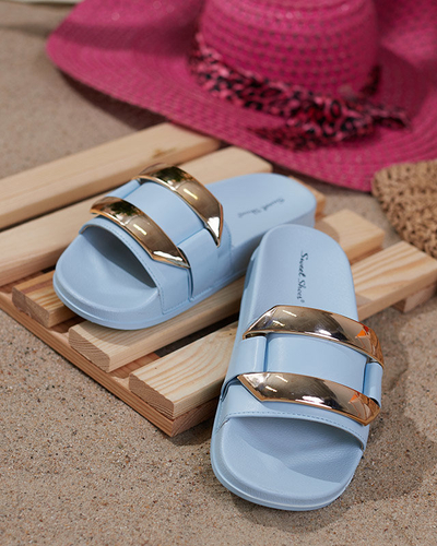 OUTLET Blaue Damenhausschuhe mit goldener Verzierung Serina - Schuhe