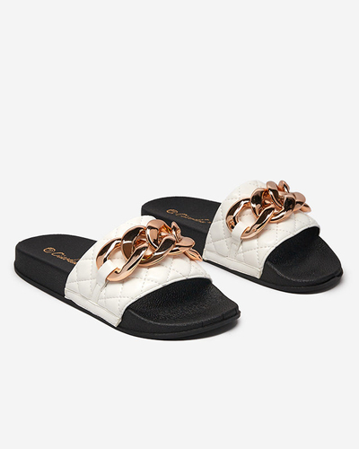 Weiße Damenhausschuhe mit Lyrynn-Dekoration - Schuhe