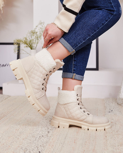 Royalfashion Beige isolierte Damen Trapperstiefel Hogenaf