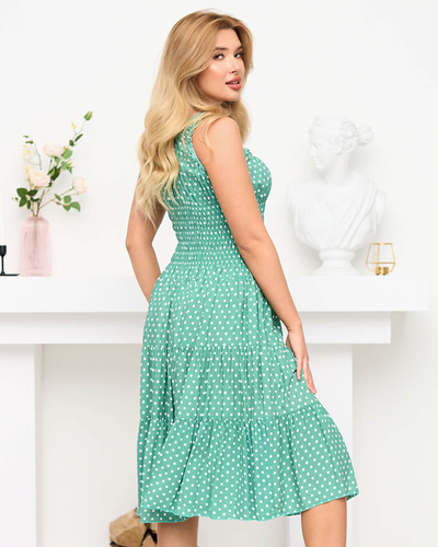 Жіноча зелена сукня в горошок до коліна - Одяг