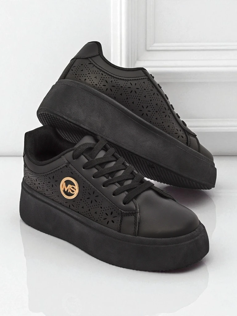 Damen Plateau Sneakers Perseida Royalfashion Schwarz Öko-Leder