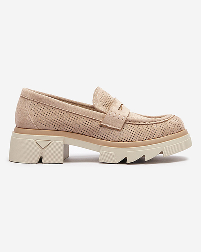 Hellbraune durchbrochene Damenmokassins mit fester Sohle Ejina - Footwear