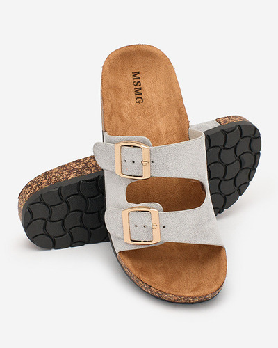 Жіночі шльопанці Royalfashion сірі з пряжками Foumy