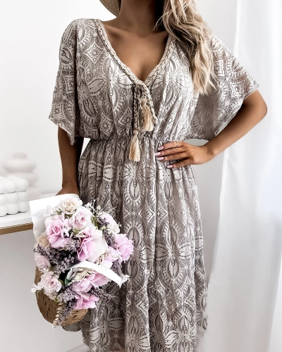 Royalfashion Knielanges Damenkleid aus Spitze in khaki