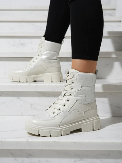 Calista Damen Schuhe Modische Flache Stiefeletten Creme