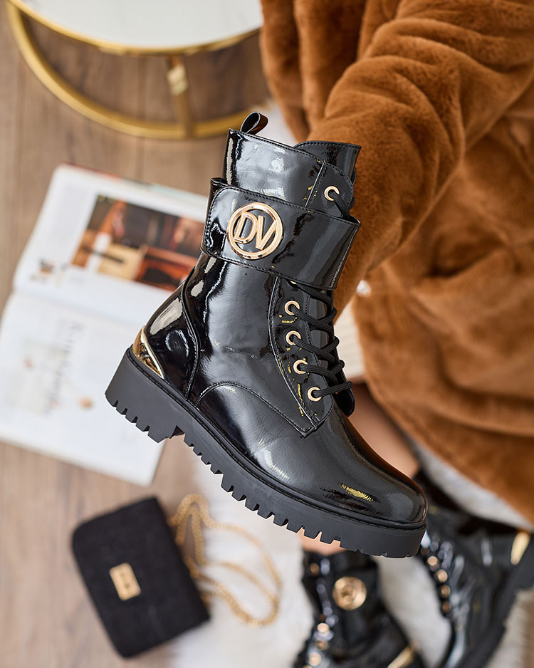 Royalfashion Damen Lackstiefel in schwarz Simbeba