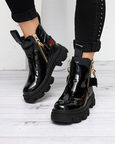 Schwarz lackierte Damenstiefel Osallu- Obuwie