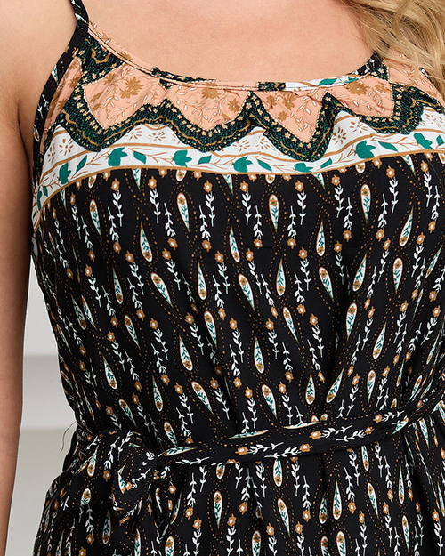 Чорне плаття максі з малюнком на бретелях для жінок - Одяг