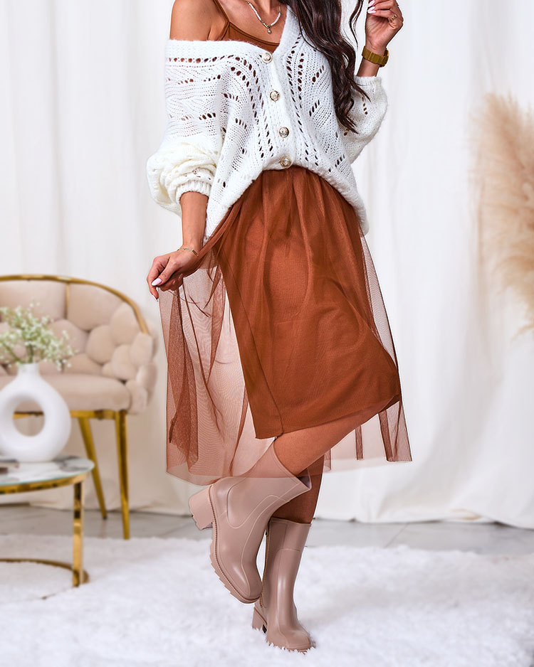 Royalfashion Camel Damen Midikleid mit Tüll