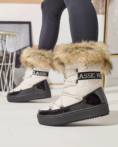 Schwarz-beige Damen-Schneestiefel mit Fell Lilitsa- Footwear