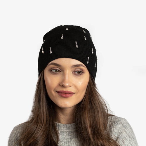 Чорна жіноча шапка зі стразами