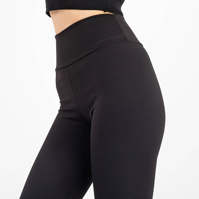 Schwarze gerippte Damenleggings mit hoher Taille - Kleidung
