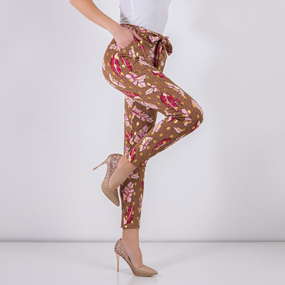 Коричневі жіночі штани з принтом