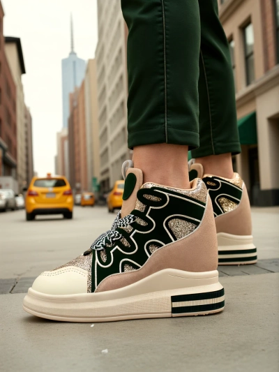 Royalfashion Hohe Damensportschuhe mit verstecktem Keil Oblaffi